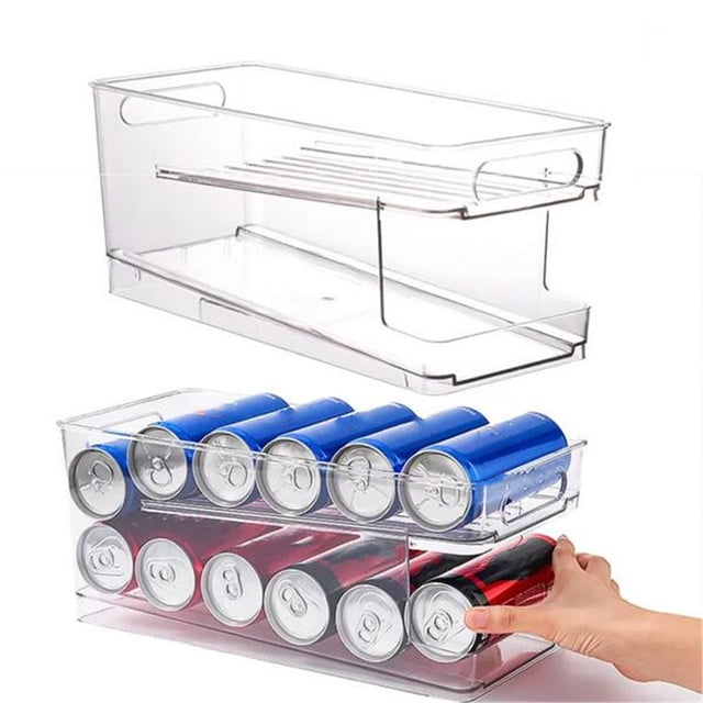 Fiudx Organizador para Refrigerante, Ideal Almacenamiento de Doble Capa, Contenedor de Pet Transparente para Congelador, Soporte para Latas de Cerveza, Ideal para La Despensa de Cocina, Práctico para