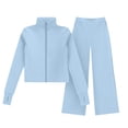 thumbnail image 4 of Glisme Kids Girls Outfit Set Solid Color Long Sleeve Mandarin Collar Tees With Pants Set Summer Fashion Girls Outfit Size 8-9 Years Sky Blue, 4 of 4