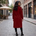 thumbnail image 4 of Womens Winter Pea Coat Notch Lapel Double Breasted Wool Oversized Overcoat with Pockets Red 2XL, 4 of 4