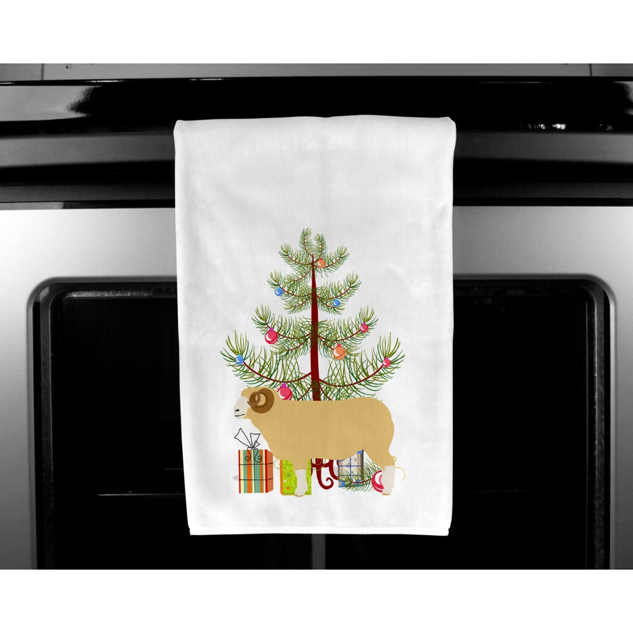 Carolines Treasures BB9347WTKT Horned Dorset Sheep Christmas White Kitchen Towel Set of 2 Dish Towels Teal 19 X 25"