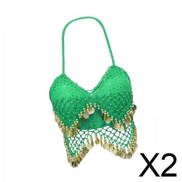 2xTop Corto De Lentejuelas Traje De Danza Del Vientre Sujetador Tops Para Actuación En Discoteca Adulto Verde