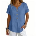 thumbnail image 7 of Women's Casual Short Sleeve V-Neck Button-Down Top - Loose Fit Linen-Blend Blouse for Summer, Everyday Wear & Vacation Sky Blue S, 7 of 7