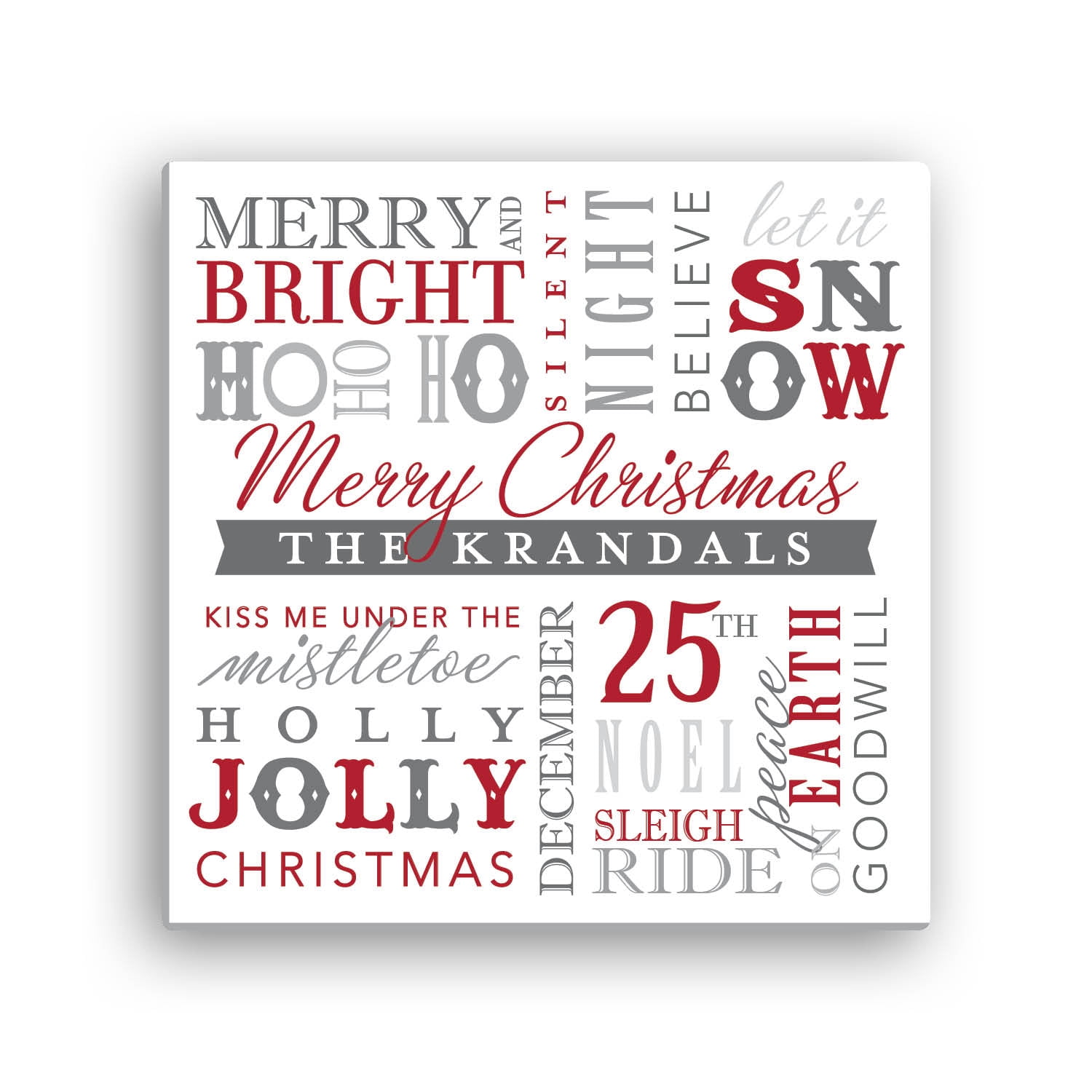 Personalized Christmas Words Canvas Print, 12x12