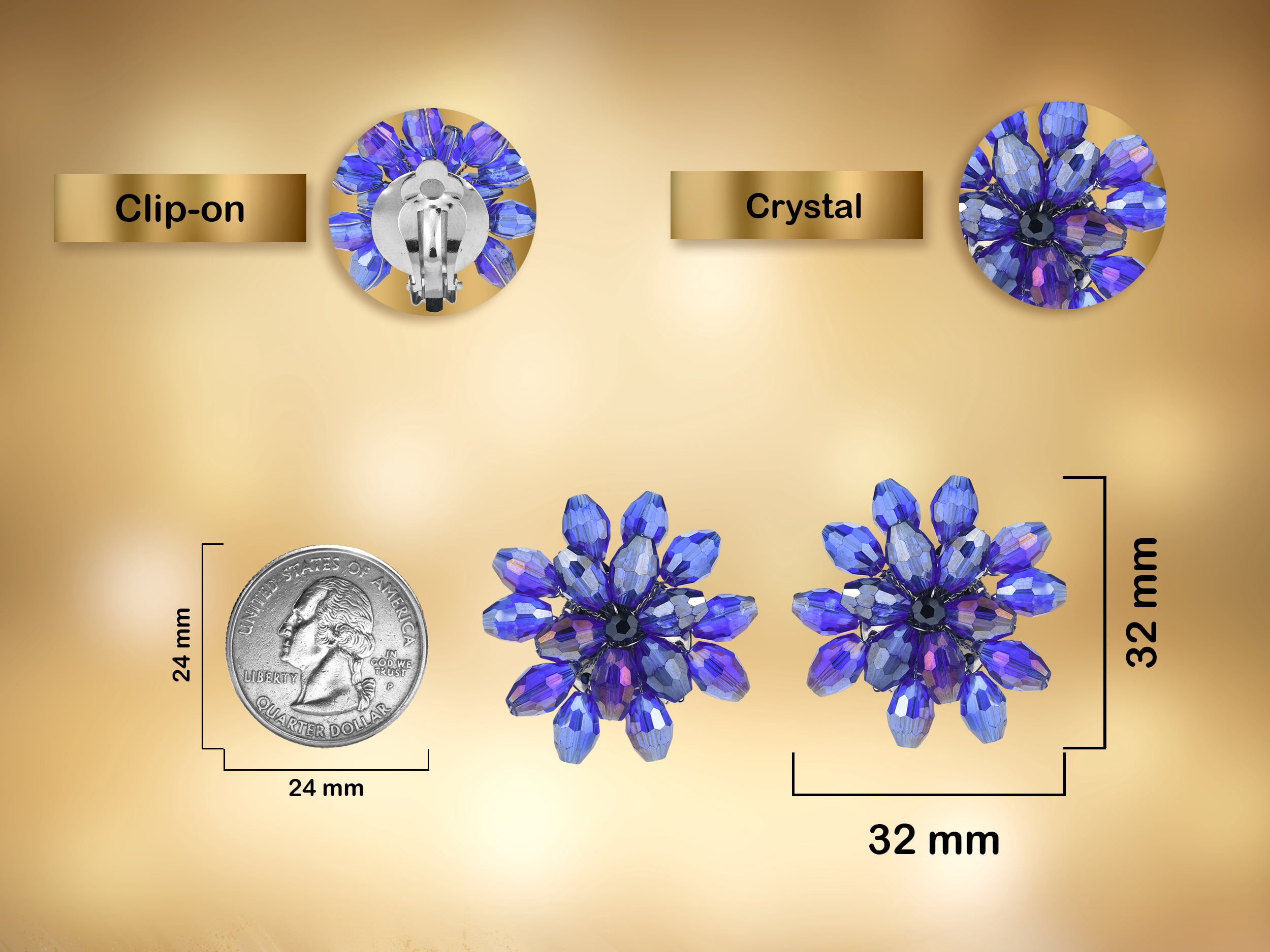 Dazzling Purple Chrysanthemum Floral Crystal Clip On Earrings