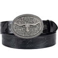 thumbnail image 2 of Unisex Western Punk Single‑Row Belt, Retro Floral Embossed Faux Leather Strap, Adjustable Size, Cowboy‑Inspired Casual Jeans Wear, Western Belt Buckle Black 115, 2 of 6