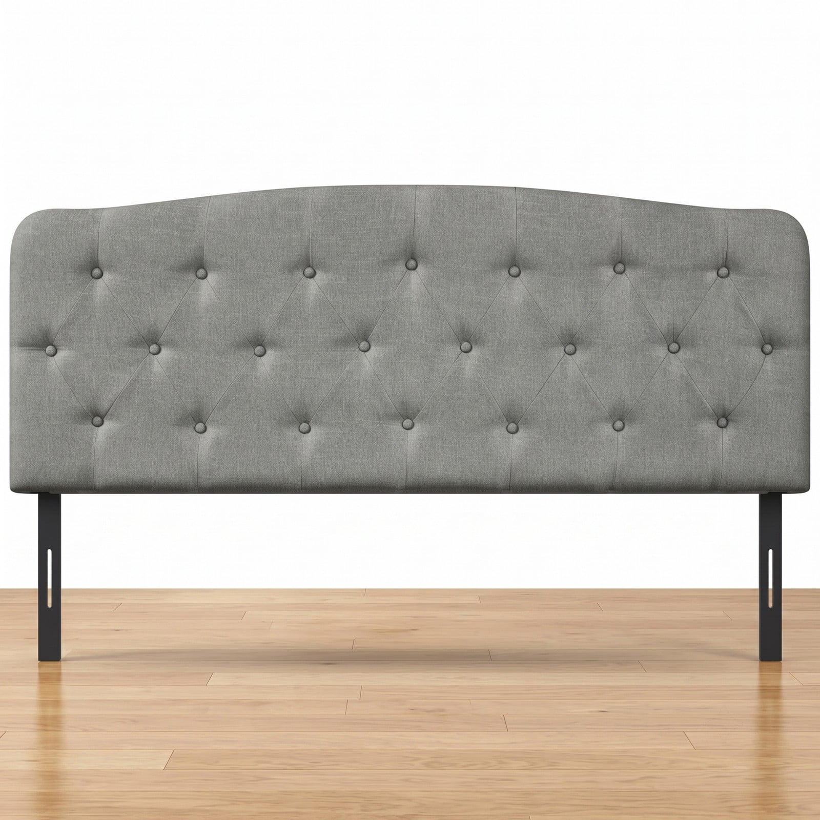 Furnibear Faux Linen Upholstered Full Size Headboard with Diamond Button Tufting and 2 Adjustable Heights for Bedroom and Guest Room, Light Gray
