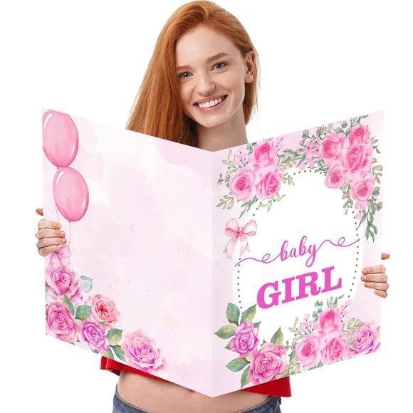 Tarjeta jumbo para baby shower Idealmuzik, rosa floral para niña