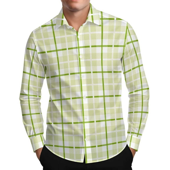 KeShDi Flannel Shirts Plaid Shirt for Men Long Sleeve Button Down Shirt Men Casual Summer Tropical Beach Shirts for Men Hawaii Party Blouse Beige L