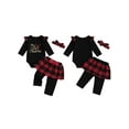 thumbnail image 2 of Miaouyo Infant Baby Girls Christmas Fall Outfit 0 3 6 9 12 18 Months Letters Print Romper with Plaid Pants and Headband Clothing Set, 2 of 9