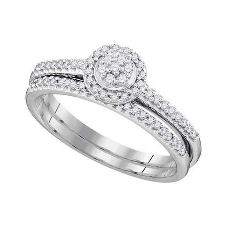 10k White Gold Womens Round Diamond Cluster Bridal Wedding Engagement Ring Band Set 1/3 Cttw