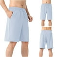 thumbnail image 7 of Men's Bermuda Shorts Lounge Summer Beach Shorts Elastic Waist Drawstring Solid Color Shorts, 7 of 7