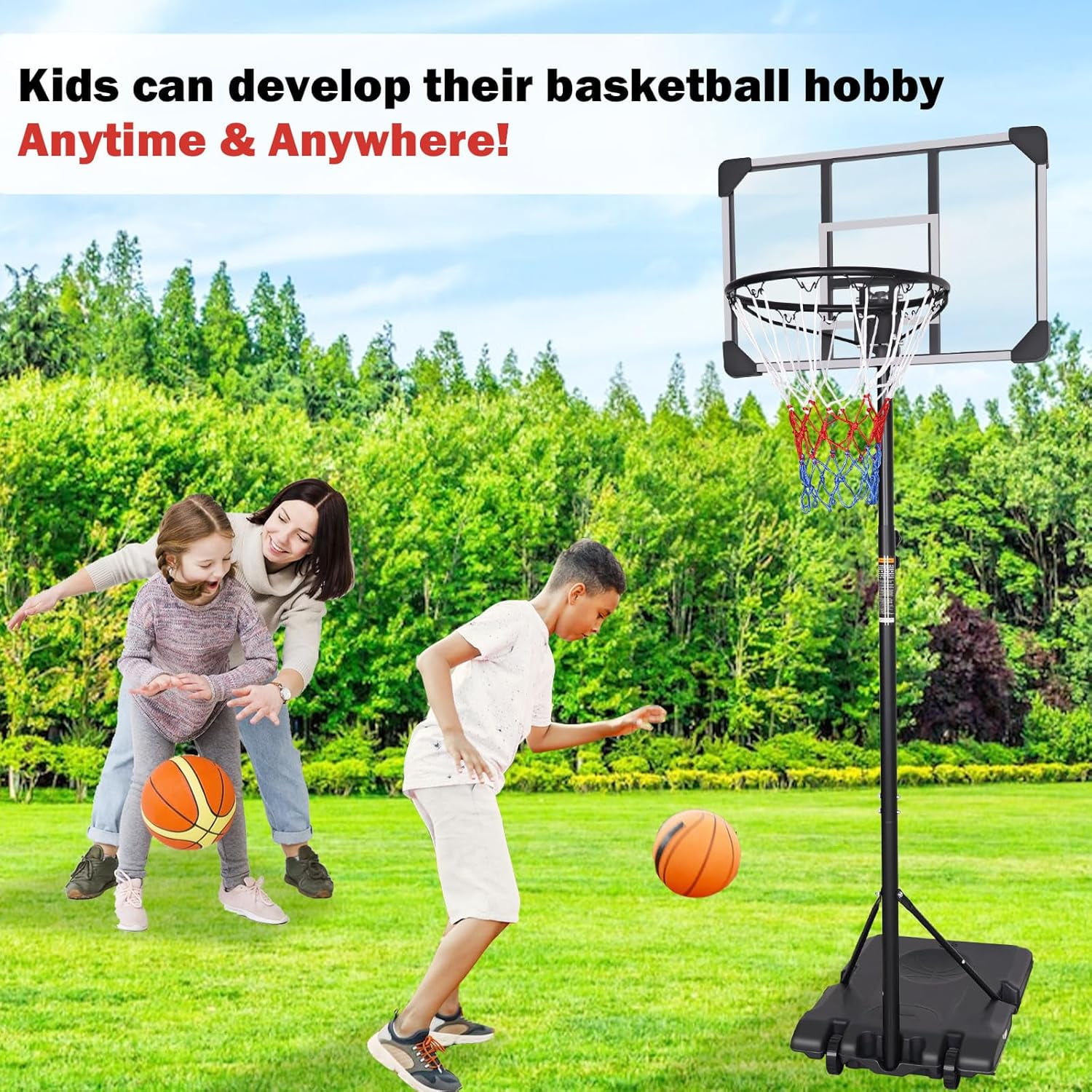 Portable Basketball Hoop, 5.6ft - 7ft Adjustable Basketball Hoop Goal System for Teenagers and Adults in Outdoor/Indoor, 28 Inch Shatterproof Backboard and Wheels