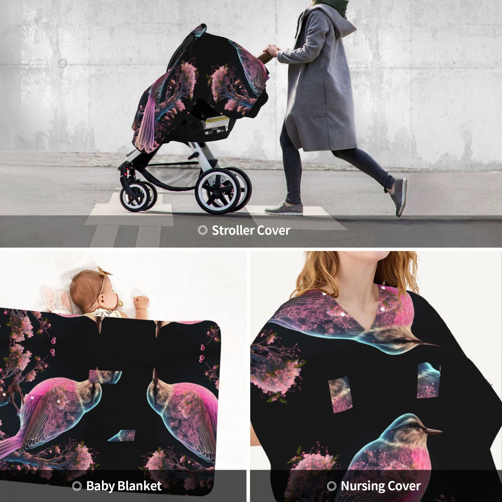 Car Seat Cover Baby - Pink Patterned Bird 2 Breathable Infant Car Seat Cover for Baby Carseat, Lightweight Comfort Baby Essentials Must Haves Newborn Stuff for Girl Boy