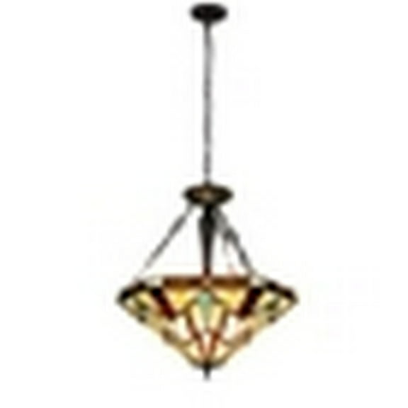 CHLOE Lighting VINCENT Tiffany-Style Blackish Bronze 3-Light Mission Inverted Pendant 22" Wide