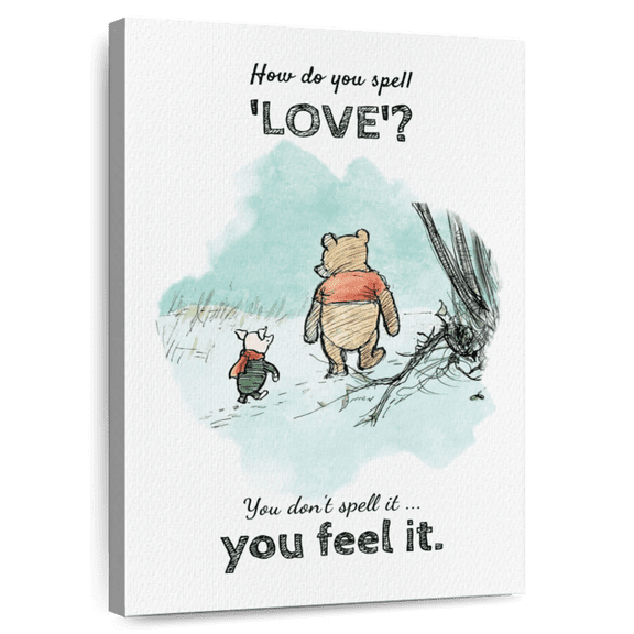 Elephant Stock Winnie The Pooh Feel Love Quote Wall Art - Vertical Canvas Wall Art - Living Room Wall Decor - Kids And Nursery Canvas - Beige And Blue Decor - 8" x 12"