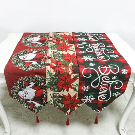 

Happy Date Christmas Table Runner - Xmas Tree Elk Checkered Dining Table Runner Dresser Scarves Snowflake Merry Christmas Farmhouse Home Decor for Coffee Table Wedding Party Banquet