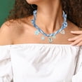 thumbnail image 2 of Unique Bargains 1 Pc Durable Scarf Necklace with Charm Adjustable Tie Statement Choker for Women Blue White, 2 of 5