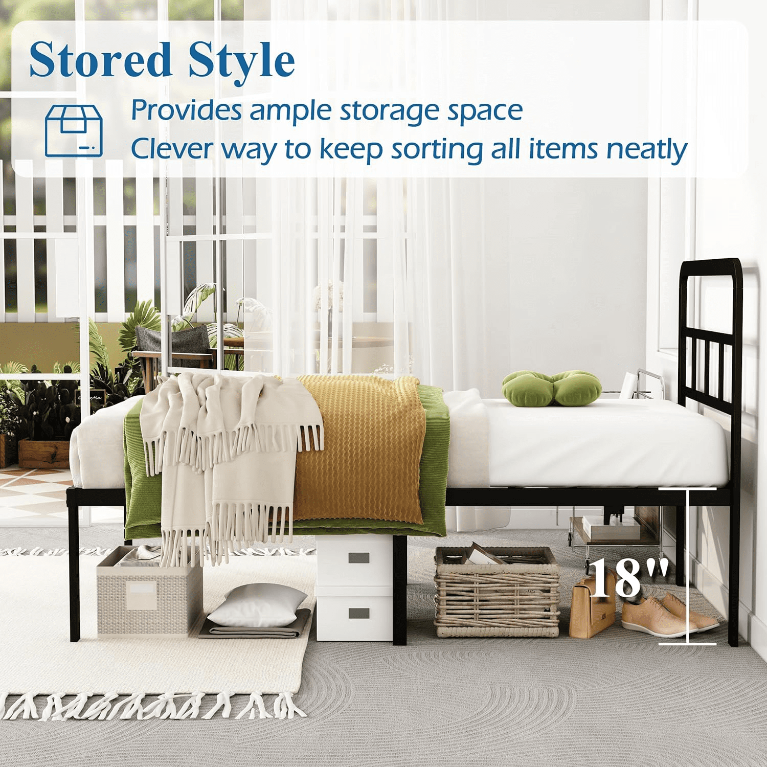 Maenizi 18 inch Twin XL Bed Frame with Headboard No Box Spring