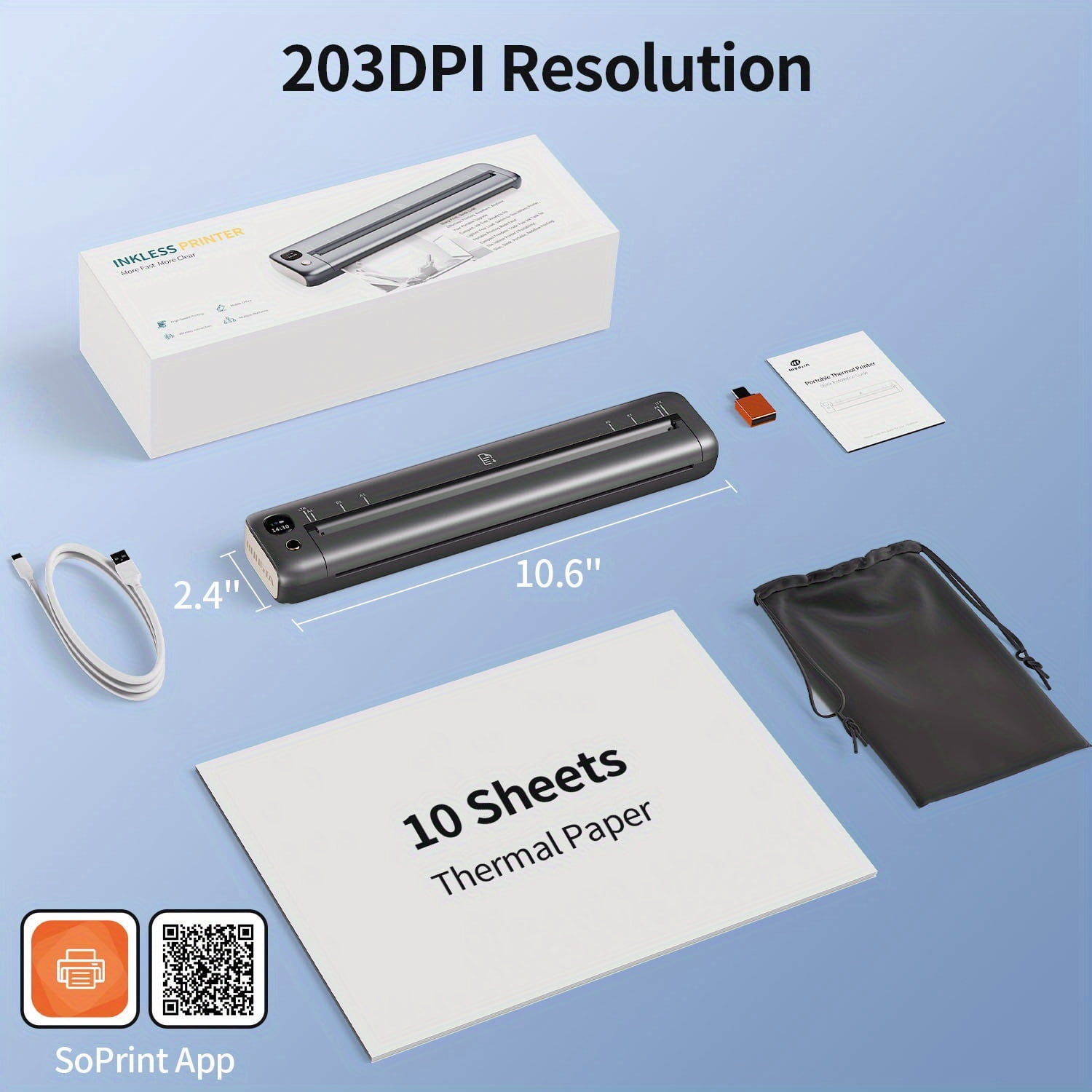 FANRUINA F81 Portable Thermal Printer, Wireless And Inkless Printing For Smartphones, Laptops, A4/Letter Support, 203 DPI High Resolution, And Travel-Friendly