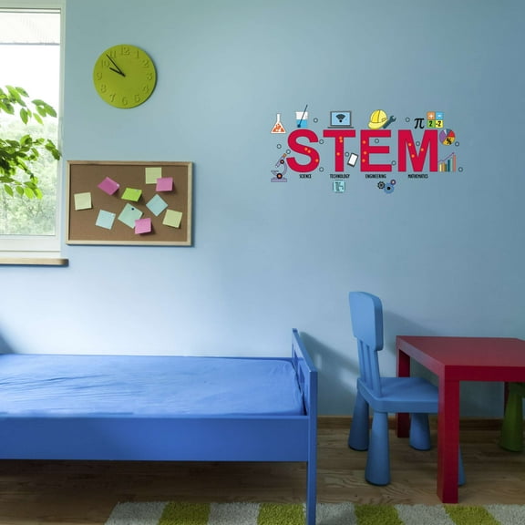 Stem Science Technology Engineering Math Test Tube Lab Study Experiments Atoms Microscope Scienctist Algebra Geometry Holiday Decorating Bedroom Wall Decal Sticker - Size: 20 In X 10 In