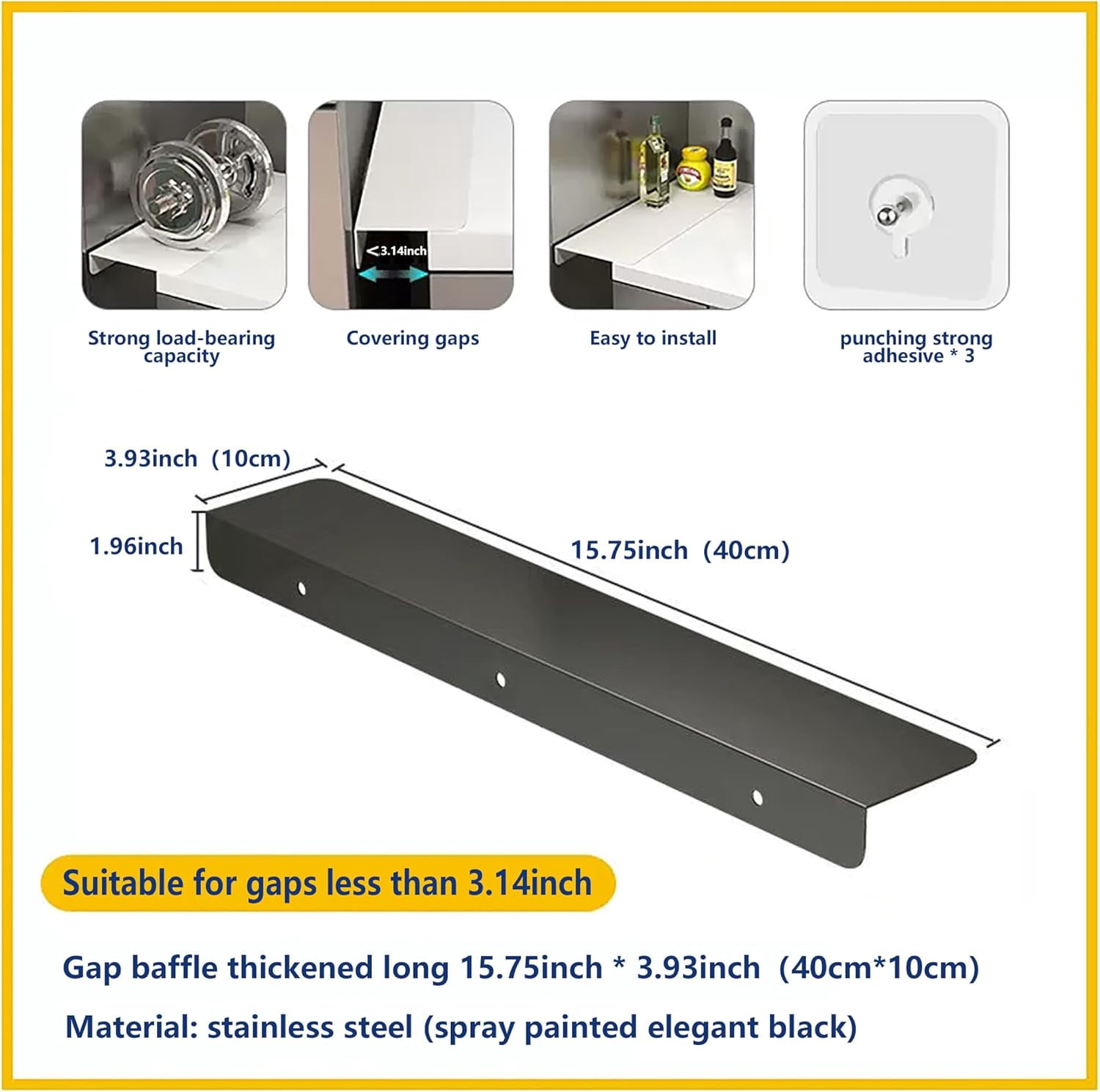 Metal Kitchen Refrigerator Gap Partition Countertop Gap Extension Board, Refrigerator Side Partition, Gap Covers Between Countertop & Walls(Black, 15.75 x 3.93inch)