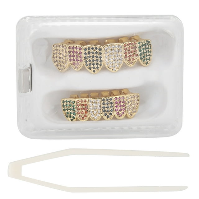 Juego de dientes Decoración de accesorios de dientes brillantes para fiesta de Halloween Espectáculo de hip hop (oro multicolor)