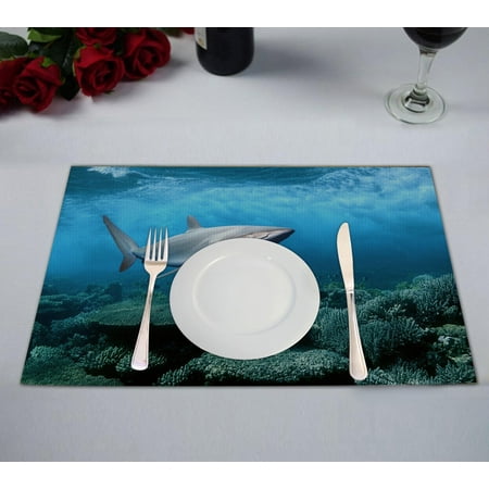 

YKCG Underwater World Sea Ocean Shark Placemats Size 12x18 inches Set of 2