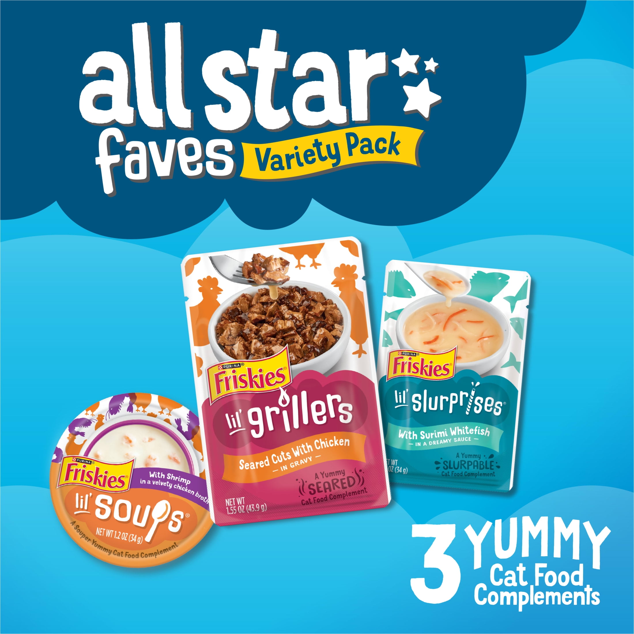 (3 pack) Purina Friskies All-Star Faves, Variety Pack, Gravy, Cat Food Complement, 8 Pack