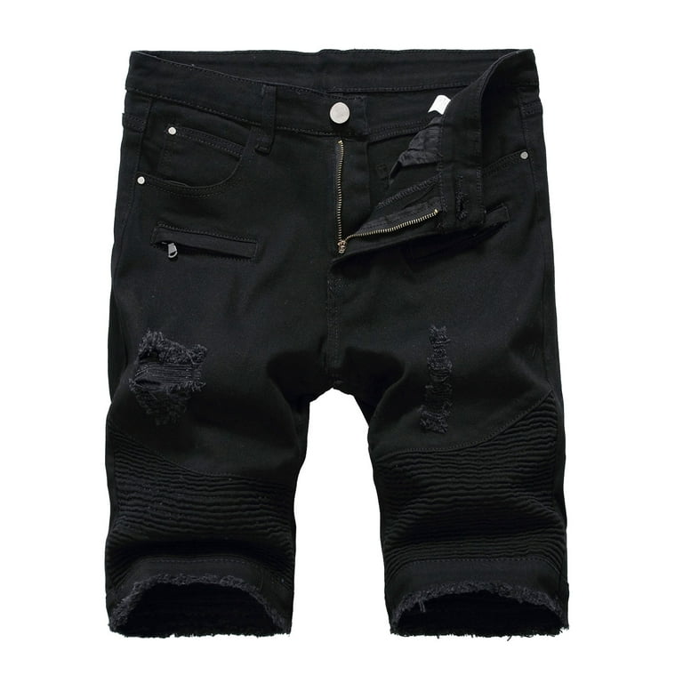 YYDGH Men's Casual Stretchy Ripped Shorts Frayed Raw Hem Denim Jean Shorts  Black 5XL 