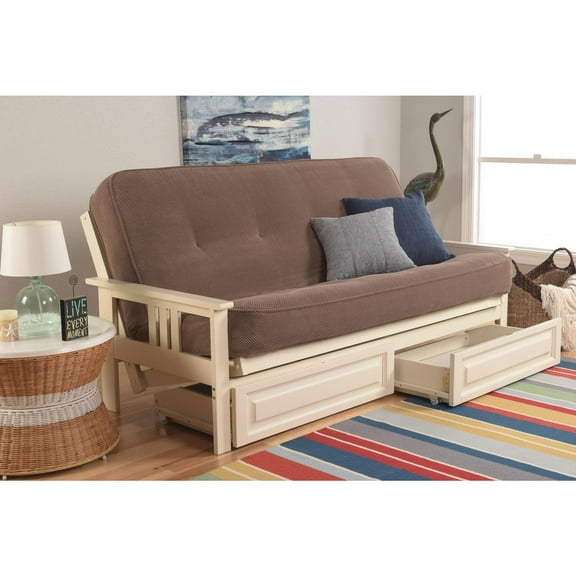 Kodiak Furniture Monterey Full Frame with Storage Drawers-Color:Antique White/Light Brown,Style:Marmont Mocha Mattress