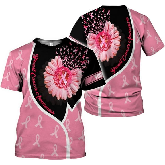 Personalized Breast Cancer 3D Shirt, Pink Ribbon Awareness T-Shirt, Survivor Pride Tshirt Breast Cancer Shirt (S)