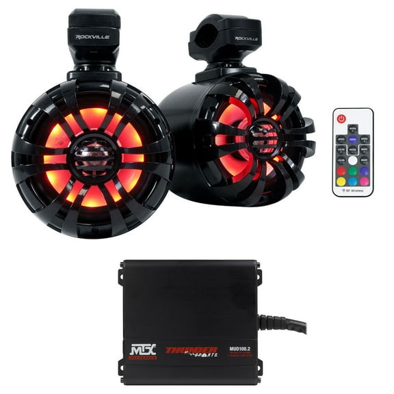 (2) Rockville WB50KLS BLACK 5.25" LED Tower Speakers MTX Amp For RZR/ATV/UTV