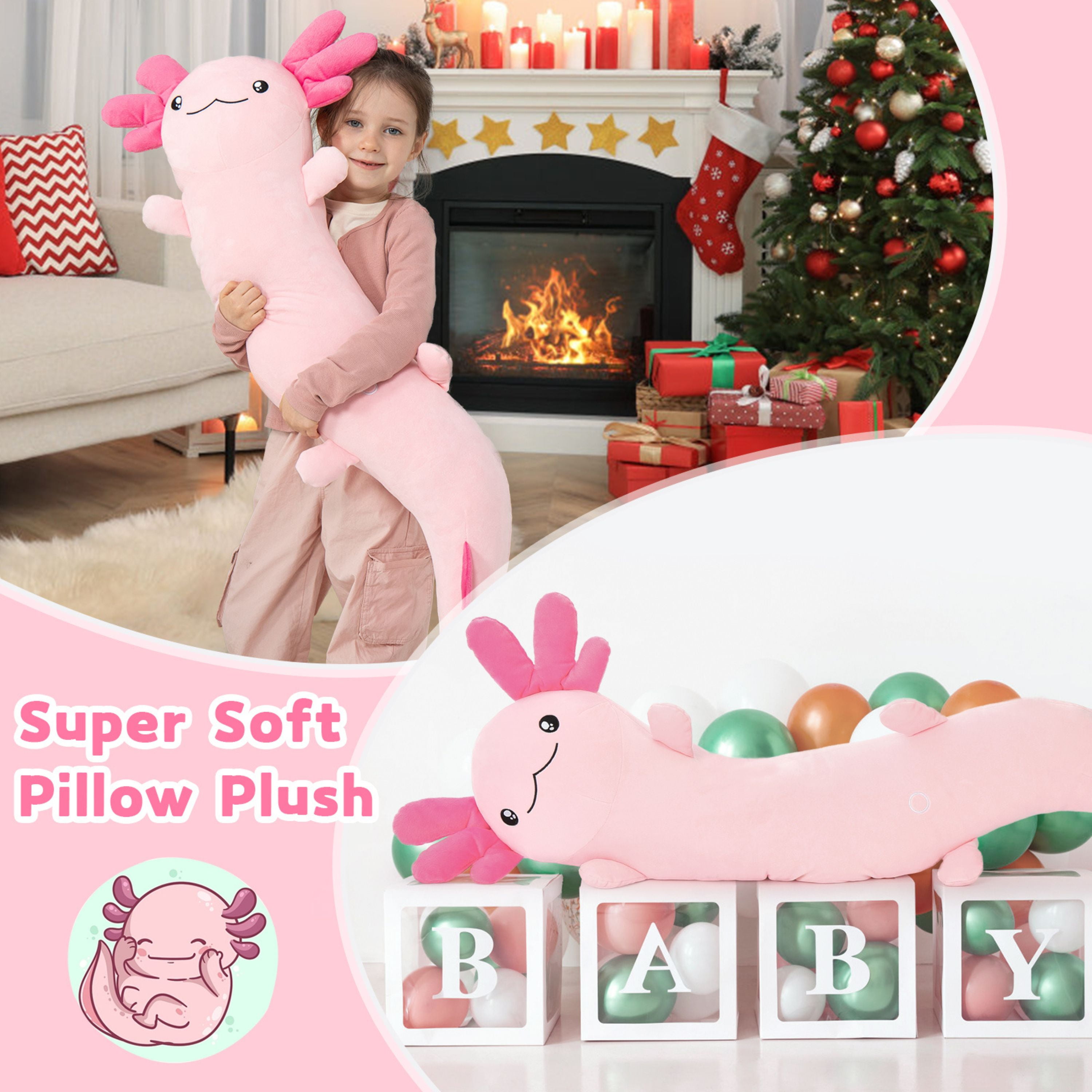 Tezituor 48" Axolotl Stuffed Animal Giant Stuffed Axolotl Glow in The Dark Plush Toy