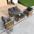 thumbnail image 4 of 4 Pieces Patio Furniture Set, Outdoor Patio Conversation Set for 4, Garden PE Brown Wicker Loveseat Chair with 2 Single Sofas and Tempered Glass Coffee Table for Backyard, Pool, Deck, Garden, 4 of 7