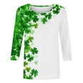 thumbnail image 4 of St Patrick's Day T Shirt for Womens Green Leaf Print Irish 3/4 Sleeve Loose Pullover Tops, 4 of 5