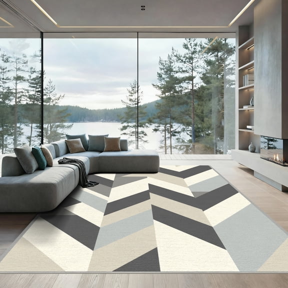 ODIKA 8'x10' Machine Washable Non-Slip Area Rug, Geometric Gray High Traffic Rug, Gray, 1097975