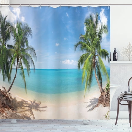 Ocean Decor Shower Curtain Set, Panoramic Tropical Beach Exotic Sand Vacations, Bathroom Accessories, 69W X 70L Inches, By Ambesonne