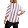 thumbnail image 4 of VEKDONE Womens Stripe Plus Size Tops 3/4 Length Sleeve Loose Fit Blouse Asymmetrical Neck Button Tunic Tops Summer Fashion Clothes Pink XL, 4 of 7