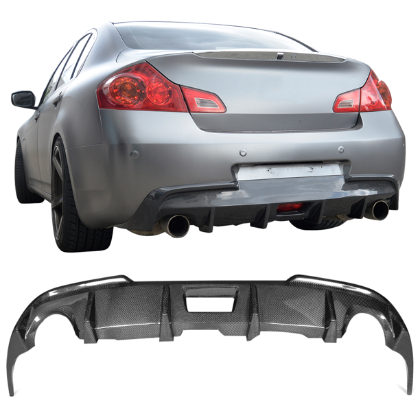 IKON MOTORSPORTS, Rear Diffuser Compatible With 2018-2022 Infiniti Q50, PP Add-On Rear Bumper Lip Diffuser Spoiler Splitter Kit With Brake Light