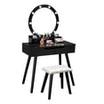 thumbnail image 5 of Ktaxon Vanity Set with Round Lighted Mirror, Makeup Dressing Table with 8 Light Bulbs & Cushioned Stool Set,Bedroom Vanities Set Black, 5 of 12