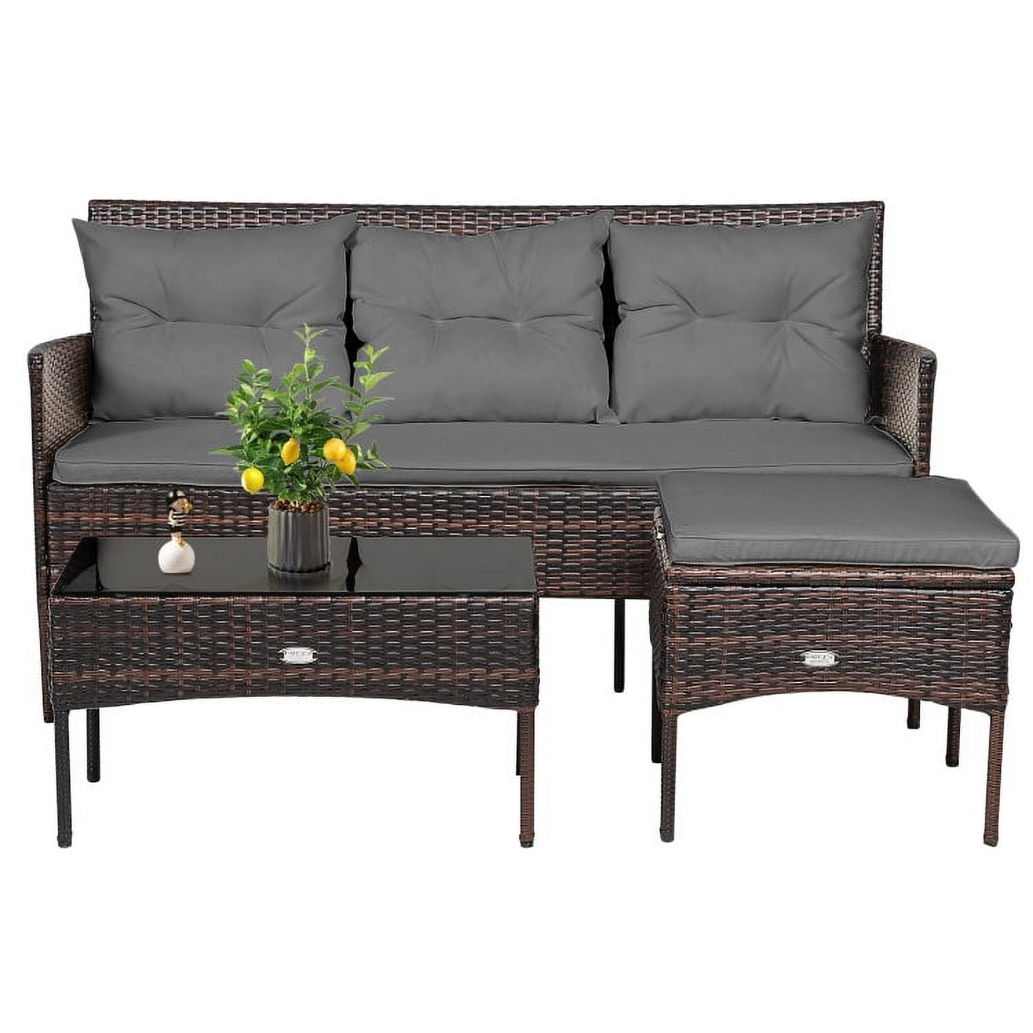 Aimee Lii 3 Pieces Patio Furniture Sectional Set with 5 Cozy Seat and Back Cushions, Outdoor Wicker Patio Furniture Set, Gray