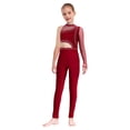 thumbnail image 1 of dPois Combinaison de Danse Asymétrique pour Filles, Justaucorps de Patinage Artistique, Rouge 8, 1 of 5
