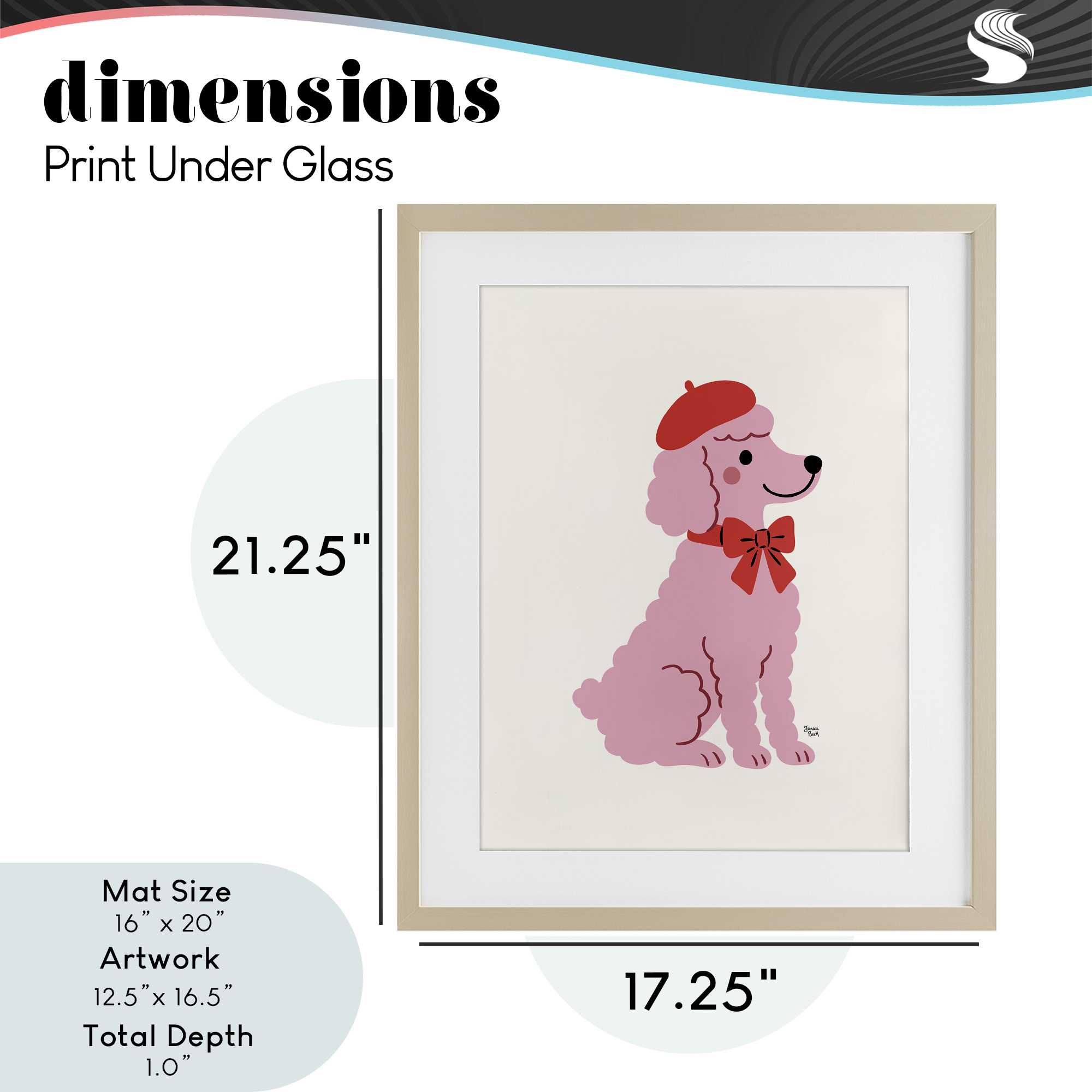 French Poodle in Beret Birch Framed Print Under Glass, design by Jessica Beck