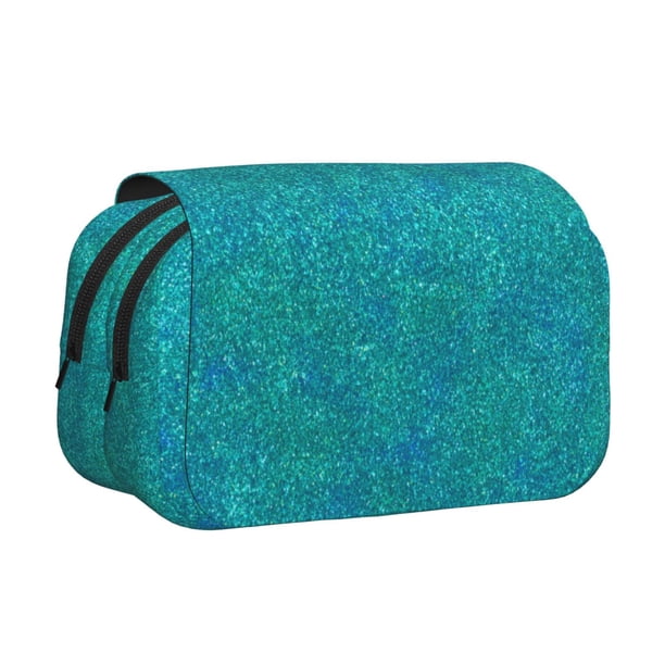 Disketp Blue Green Glitter Estuche de Lápices de Doble Capa con Tapa Abatible y Cremallera, Organizador Escolar para Adolescentes y Adultos