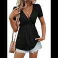 thumbnail image 1 of Camiseta de Verano para Mujer con Cuello en V, Corta y Volantes, Color Negro, Talla L, 1 of 7