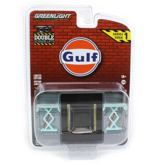 Greenlight Collectibles 1/64 Auto Body Shop, Gulf Oil, Auto Double Scissor Lifts Series 1 16160-B