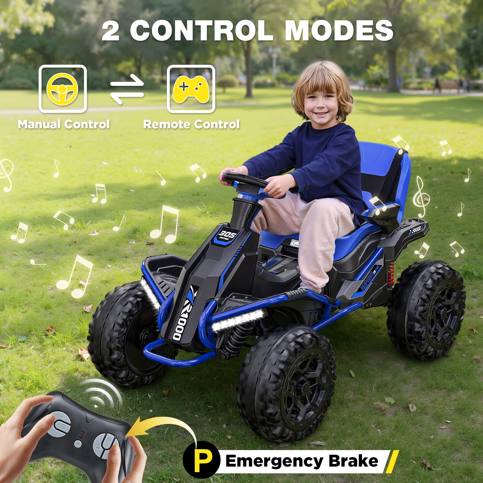 East doll 24V Big Kids Ride on Toys, Electric Power Ride on Car for Kids Age 3-8Y, 4 Wheeler, 4WD 800W Motors ATV for Kids, 5MPH, Parent Remote, Music, Blue