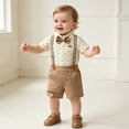 thumbnail image 5 of Auroural Boys Clothes 6-9 Months Infant and Toddler Short Sleeve Bodysuit Crawling Suit Top and Rompers Pants Set, 5 of 8
