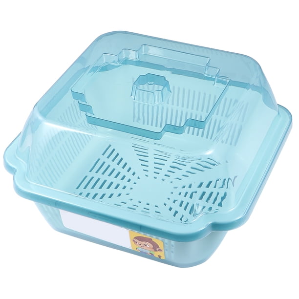 GOOHOCHY 1 escurridor de platos de cocina, práctico escurridor de vajilla con tapa, para el hogar (azul, tamaño pequeño).