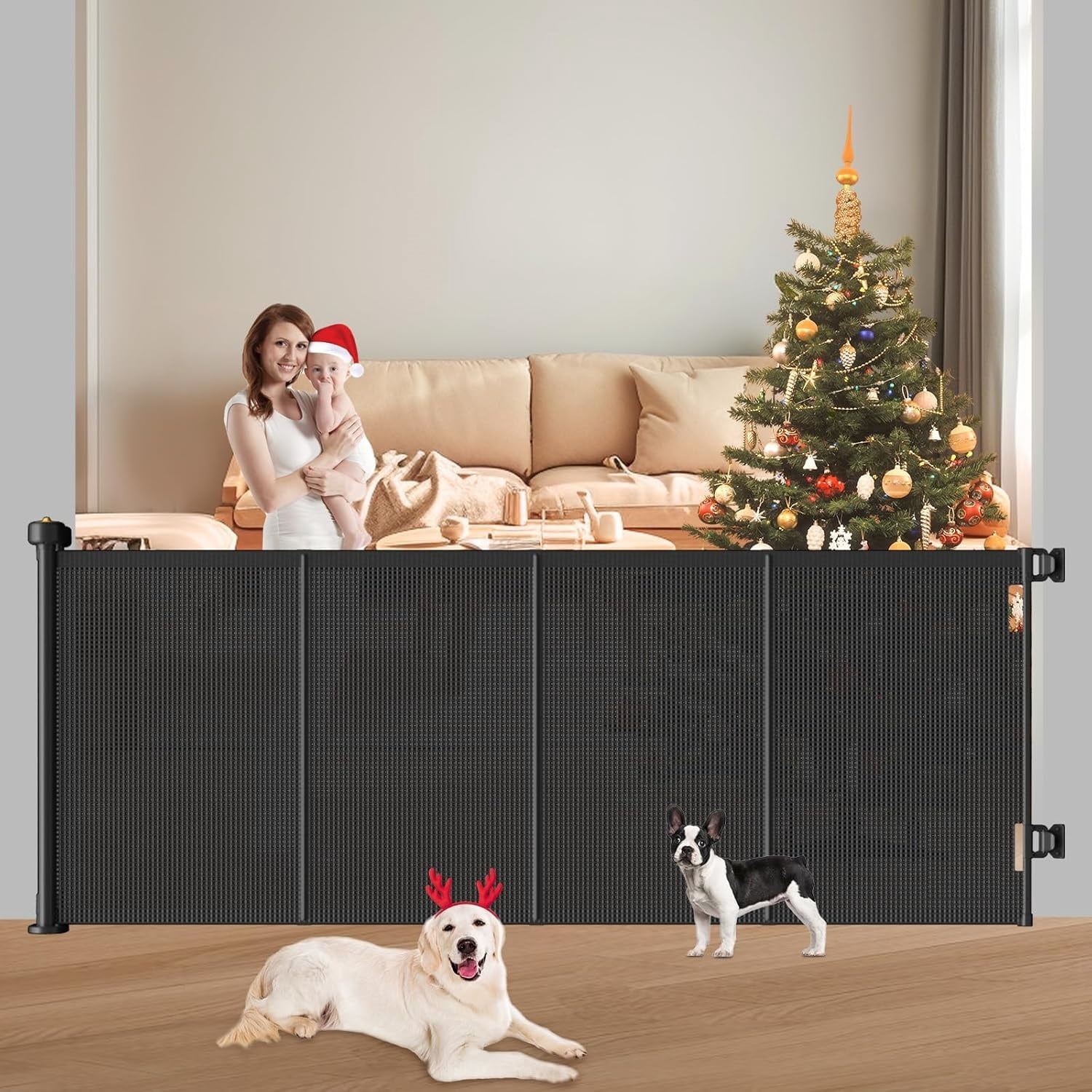 Gates Extra Wide, 41" Tall Extends up to 71" Wide, Dog Gate Indoor for Stairs, Pet Gate with Support Rods for Doorways Hallways Indoor & Outdoor-Black